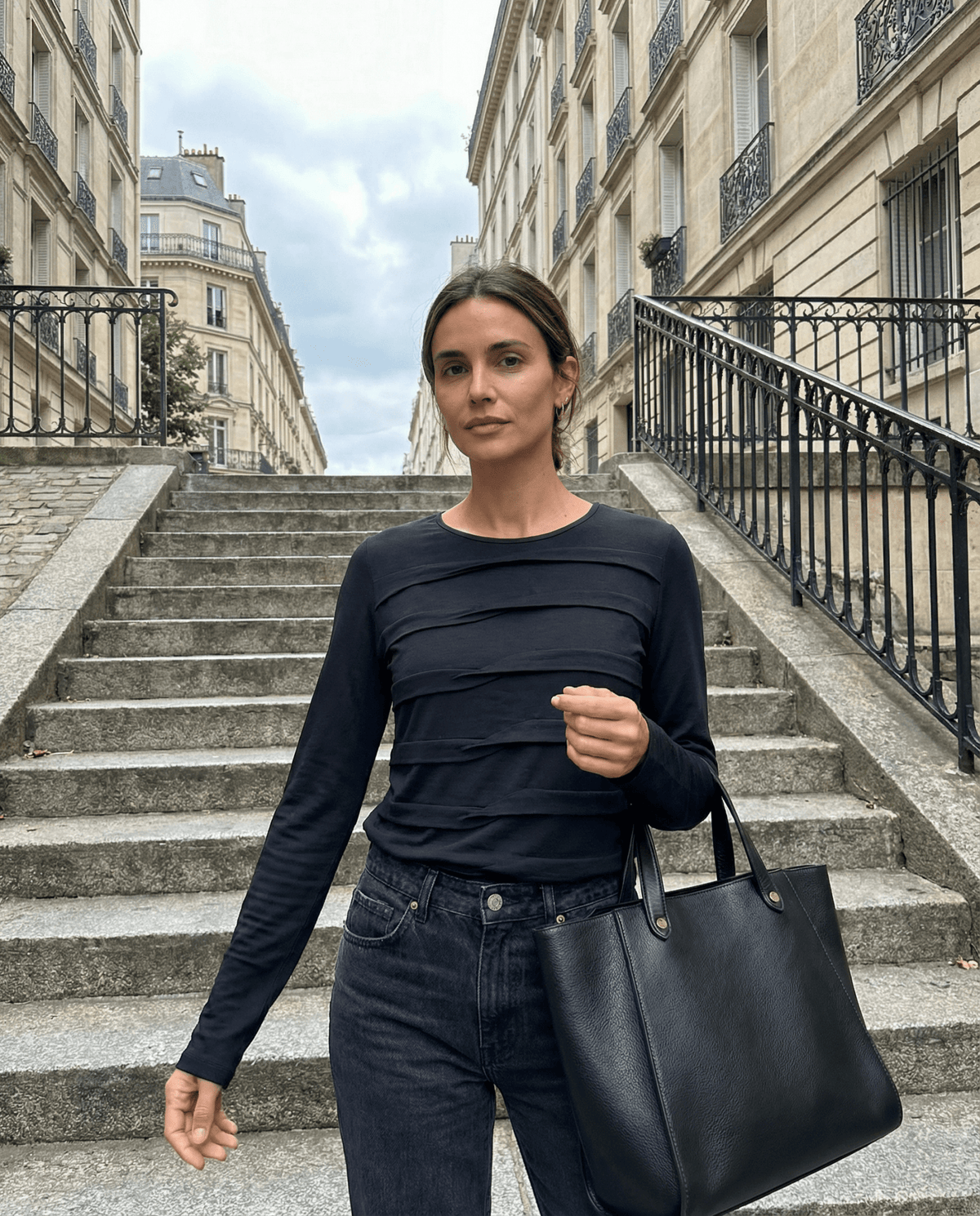 MERINO TUCK PLEAT TOP WOMENS LONG SLEEVES ROUND NECK FRENCH NAVY EBAS608_by_EBONY_women's_in_New Zealand_ MERINO TUCK PLEAT TOP WOMENS LONG SLEEVES ROUND NECK FRENCH NAVY EBAS608 _