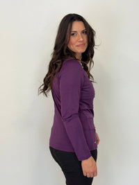 EBONY_MERINO TUCK PLEAT TOP WOMENS LONG SLEEVES ROUND NECK ITALIAN PLUM _ MERINO TUCK PLEAT TOP WOMENS LONG SLEEVES ROUND NECK ITALIAN PLUM _ Ebony Boutique NZ