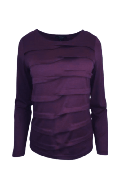 EBONY_MERINO TUCK PLEAT TOP WOMENS LONG SLEEVES ROUND NECK ITALIAN PLUM _ MERINO TUCK PLEAT TOP WOMENS LONG SLEEVES ROUND NECK ITALIAN PLUM _ Ebony Boutique NZ