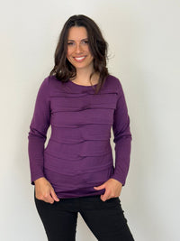 EBONY_MERINO TUCK PLEAT TOP WOMENS LONG SLEEVES ROUND NECK ITALIAN PLUM _ MERINO TUCK PLEAT TOP WOMENS LONG SLEEVES ROUND NECK ITALIAN PLUM _ Ebony Boutique NZ