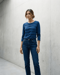 MERINO TUCK PLEAT TOP WOMENS LONG SLEEVES ROUND NECK TWILIGHT EBAS608_by_EBONY_women's_in_New Zealand_ MERINO TUCK PLEAT TOP WOMENS LONG SLEEVES ROUND NECK TWILIGHT EBAS608 _