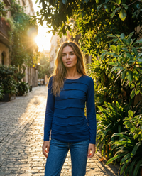 MERINO TUCK PLEAT TOP WOMENS LONG SLEEVES ROUND NECK TWILIGHT EBAS608_by_EBONY_women's_in_New Zealand_ MERINO TUCK PLEAT TOP WOMENS LONG SLEEVES ROUND NECK TWILIGHT EBAS608 _