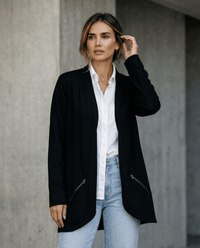 MERINO ZIP POCKET CARDIGAN LONG SLEEVES WOMENS BLACK_by_EBONY_women's_in_New Zealand_ MERINO ZIP POCKET CARDIGAN LONG SLEEVES WOMENS BLACK _