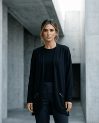 MERINO ZIP POCKET CARDIGAN LONG SLEEVES WOMENS BLACK_by_EBONY_women's_in_New Zealand_ MERINO ZIP POCKET CARDIGAN LONG SLEEVES WOMENS BLACK _