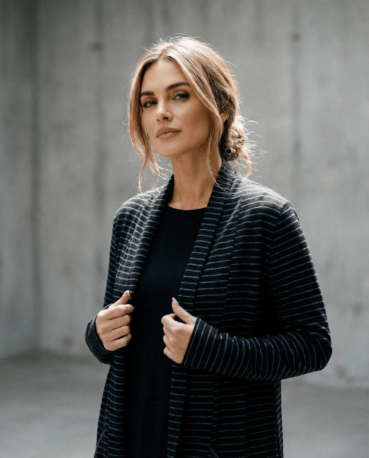 MERINO ZIP POCKET CARDIGAN LONG SLEEVES WOMENS STRIPE BLACK/GREY_by_EBONY_women's_in_New Zealand_ MERINO ZIP POCKET CARDIGAN LONG SLEEVES WOMENS STRIPE BLACK/GREY _