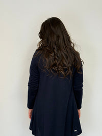 EBONY_TAB SLEEVE 100% MERINO EDGE TO EDGE A - LINE CARDIGAN FRENCH NAVY _ TAB SLEEVE 100% MERINO EDGE TO EDGE A - LINE CARDIGAN FRENCH NAVY _ Ebony Boutique NZ