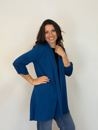 EBONY_TAB SLEEVE 100% MERINO EDGE TO EDGE A - LINE CARDIGAN TWILIGHT _ TAB SLEEVE 100% MERINO EDGE TO EDGE A - LINE CARDIGAN TWILIGHT _ Ebony Boutique NZ