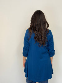 EBONY_TAB SLEEVE 100% MERINO EDGE TO EDGE A - LINE CARDIGAN TWILIGHT _ TAB SLEEVE 100% MERINO EDGE TO EDGE A - LINE CARDIGAN TWILIGHT _ Ebony Boutique NZ