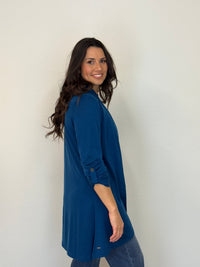 EBONY_TAB SLEEVE 100% MERINO EDGE TO EDGE A - LINE CARDIGAN TWILIGHT _ TAB SLEEVE 100% MERINO EDGE TO EDGE A - LINE CARDIGAN TWILIGHT _ Ebony Boutique NZ