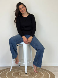 EBONY_WOMENS 100% MERINO (210) LONG SLEEVE CREW TOP BLACK EBAS553 _ WOMENS 100% MERINO (210) LONG SLEEVE CREW TOP BLACK EBAS553 _ Ebony Boutique NZ