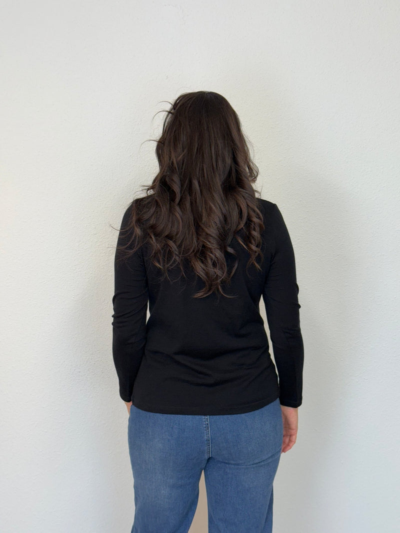 EBONY_WOMENS 100% MERINO (210) LONG SLEEVE CREW TOP BLACK EBAS553 _ WOMENS 100% MERINO (210) LONG SLEEVE CREW TOP BLACK EBAS553 _ Ebony Boutique NZ