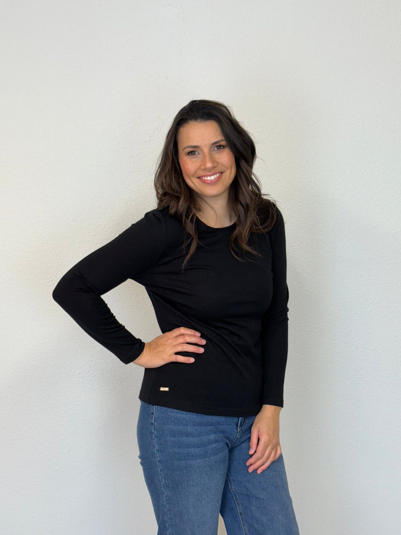 EBONY_WOMENS 100% MERINO (210) LONG SLEEVE CREW TOP BLACK EBAS553 _ WOMENS 100% MERINO (210) LONG SLEEVE CREW TOP BLACK EBAS553 _ Ebony Boutique NZ
