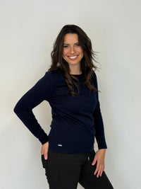 EBONY_WOMENS 100% MERINO (210) LONG SLEEVE CREW TOP FRENCH NAVY EBAS553 _ WOMENS 100% MERINO (210) LONG SLEEVE CREW TOP FRENCH NAVY EBAS553 _ Ebony Boutique NZ