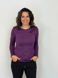 EBONY_WOMENS 100% MERINO (210) LONG SLEEVE CREW TOP ITALIAN PLUM _ WOMENS 100% MERINO (210) LONG SLEEVE CREW TOP ITALIAN PLUM _ Ebony Boutique NZ