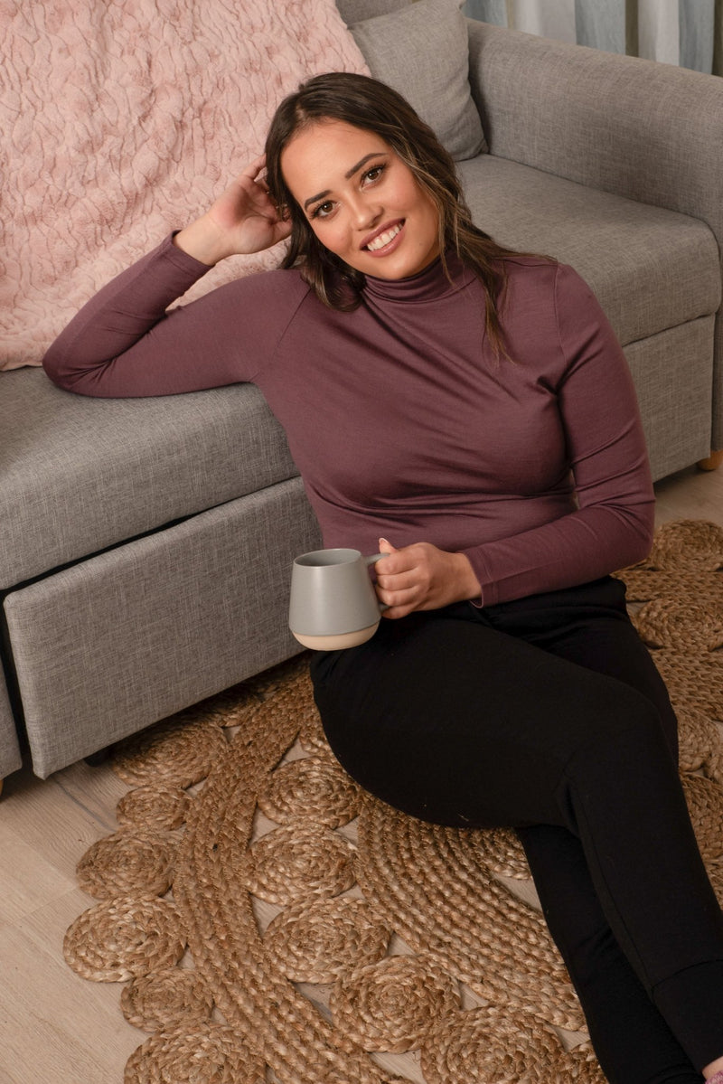 EBONY_WOMENS 100% MERINO (210) LONG SLEEVE HIGH NECK TOP AMETHYST EBAS515 _ WOMENS 100% MERINO (210) LONG SLEEVE HIGH NECK TOP AMETHYST EBAS515 _ Ebony Boutique NZ