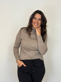 EBONY_WOMENS 100% MERINO (210) LONG SLEEVE HIGH NECK TOP CAPPUCCINO _ WOMENS 100% MERINO (210) LONG SLEEVE HIGH NECK TOP CAPPUCCINO _ Ebony Boutique NZ