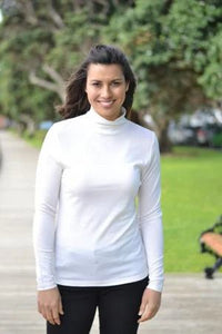 EBONY_WOMENS 100% MERINO (210) LONG SLEEVE HIGH NECK TOP IVORY _ WOMENS 100% MERINO (210) LONG SLEEVE HIGH NECK TOP IVORY _ Ebony Boutique NZ