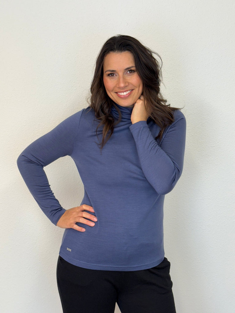 EBONY_WOMENS 100% MERINO (210) LONG SLEEVE HIGH NECK TOP MIDNIGHT _ WOMENS 100% MERINO (210) LONG SLEEVE HIGH NECK TOP MIDNIGHT _ Ebony Boutique NZ