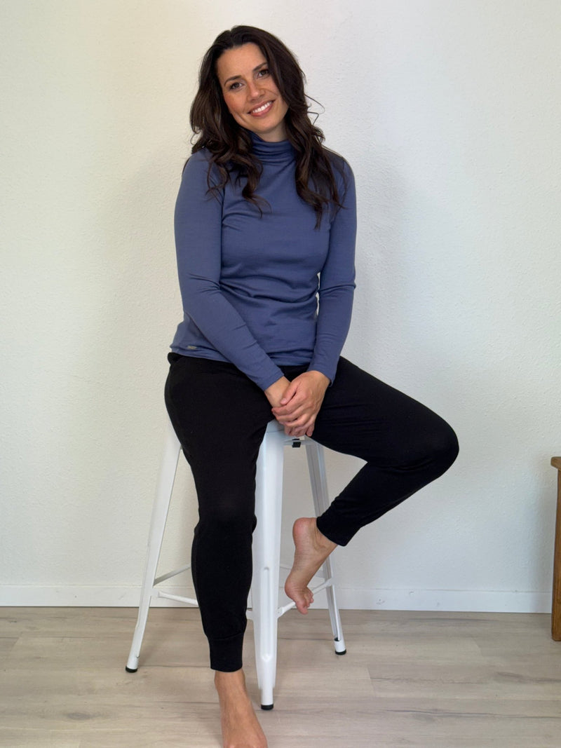 EBONY_WOMENS 100% MERINO (210) LONG SLEEVE HIGH NECK TOP MIDNIGHT _ WOMENS 100% MERINO (210) LONG SLEEVE HIGH NECK TOP MIDNIGHT _ Ebony Boutique NZ