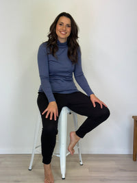 EBONY_WOMENS 100% MERINO (210) LONG SLEEVE HIGH NECK TOP MIDNIGHT _ WOMENS 100% MERINO (210) LONG SLEEVE HIGH NECK TOP MIDNIGHT _ Ebony Boutique NZ