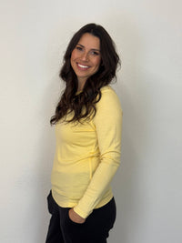 EBONY_WOMENS 100% MERINO (210) LONG SLEEVE SATIN CREW TOP BUTTERCUP _ WOMENS 100% MERINO (210) LONG SLEEVE SATIN CREW TOP BUTTERCUP _ Ebony Boutique NZ