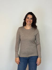 EBONY_WOMENS 100% MERINO (210) LONG SLEEVE SATIN CREW TOP CAPPUCCINO _ WOMENS 100% MERINO (210) LONG SLEEVE SATIN CREW TOP CAPPUCCINO _ Ebony Boutique NZ