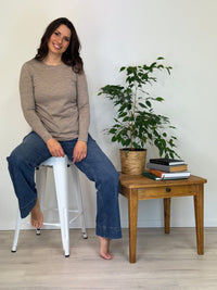 EBONY_WOMENS 100% MERINO (210) LONG SLEEVE SATIN CREW TOP CAPPUCCINO _ WOMENS 100% MERINO (210) LONG SLEEVE SATIN CREW TOP CAPPUCCINO _ Ebony Boutique NZ