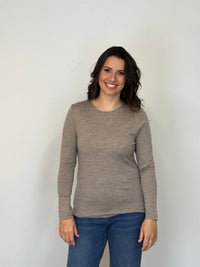 EBONY_WOMENS 100% MERINO (210) LONG SLEEVE SATIN CREW TOP CAPPUCCINO _ WOMENS 100% MERINO (210) LONG SLEEVE SATIN CREW TOP CAPPUCCINO _ Ebony Boutique NZ