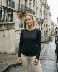 WOMENS 100% MERINO (210) LONG SLEEVE SATIN CREW TOP CHARCOAL EBAS503_by_EBONY_women's_in_New Zealand_ WOMENS 100% MERINO (210) LONG SLEEVE SATIN CREW TOP CHARCOAL EBAS503 _