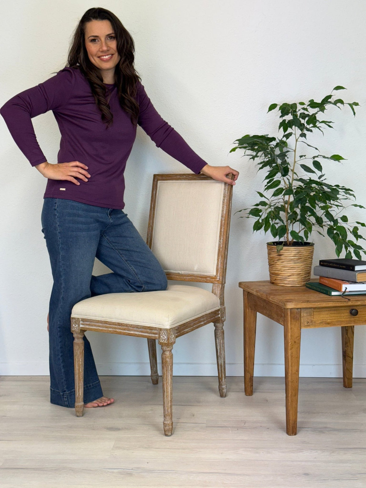 EBONY_WOMENS 100% MERINO (210) LONG SLEEVE SATIN CREW TOP ITALIAN PLUM _ WOMENS 100% MERINO (210) LONG SLEEVE SATIN CREW TOP ITALIAN PLUM _ Ebony Boutique NZ