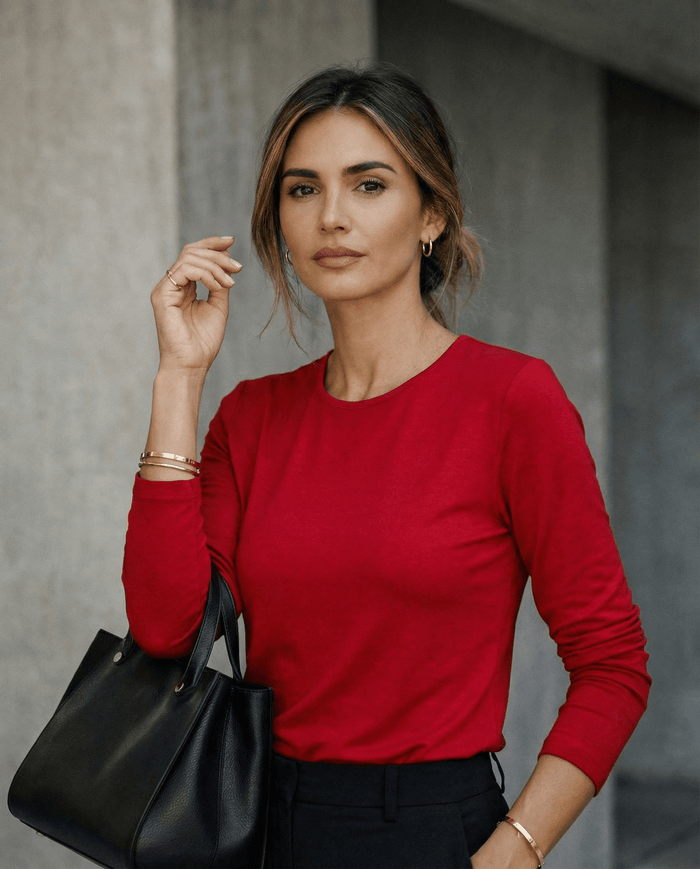 WOMENS 100% MERINO (210) LONG SLEEVE SATIN CREW TOP RUBY EBAS503_by_EBONY_women's_in_New Zealand_ WOMENS 100% MERINO (210) LONG SLEEVE SATIN CREW TOP RUBY EBAS503 _