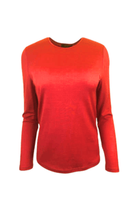 EBONY_WOMENS 100% MERINO (210) LONG SLEEVE SATIN CREW TOP TANGERINE _ WOMENS 100% MERINO (210) LONG SLEEVE SATIN CREW TOP TANGERINE _ Ebony Boutique NZ