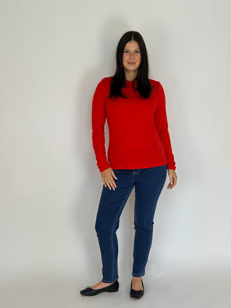 EBONY_WOMENS 100% MERINO (210) LONG SLEEVE SATIN CREW TOP TANGERINE EBAS503 _ WOMENS 100% MERINO (210) LONG SLEEVE SATIN CREW TOP TANGERINE EBAS503 _ Ebony Boutique NZ