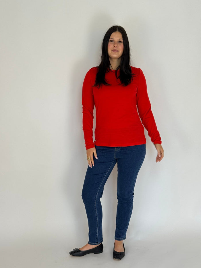 WOMENS 100% MERINO (210) LONG SLEEVE SATIN CREW TOP TANGERINE EBAS503_by_EBONY_women's_in_New Zealand_ WOMENS 100% MERINO (210) LONG SLEEVE SATIN CREW TOP TANGERINE EBAS503 _