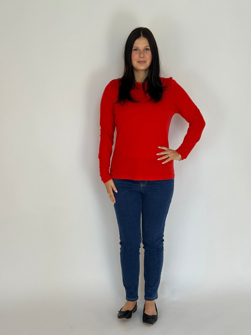 EBONY_WOMENS 100% MERINO (210) LONG SLEEVE SATIN CREW TOP TANGERINE EBAS503 _ WOMENS 100% MERINO (210) LONG SLEEVE SATIN CREW TOP TANGERINE EBAS503 _ Ebony Boutique NZ