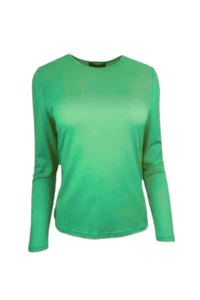 EBONY_WOMENS 100% MERINO (210) LONG SLEEVE SATIN CREW TOP VERDE _ WOMENS 100% MERINO (210) LONG SLEEVE SATIN CREW TOP VERDE _ Ebony Boutique NZ