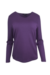 EBONY_WOMENS 100% MERINO (210) LONG SLEEVE V NECK TOP ITALIAN PLUM _ WOMENS 100% MERINO (210) LONG SLEEVE V NECK TOP ITALIAN PLUM _ Ebony Boutique NZ