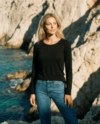 WOMENS 100% MERINO (210) LONGLINE SCOOP LONG SLEEVE TOP BLACK EBAS548_by_EBONY_women's_in_New Zealand_ WOMENS 100% MERINO (210) LONGLINE SCOOP LONG SLEEVE TOP BLACK EBAS548 _