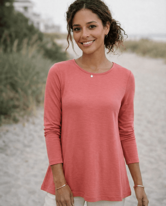 WOMEN'S 100% MERINO WOOL (210) A - LINE SCOOP LONG SLEEVE TOP BRICK EBAS593_by_EBONY_women's_in_New Zealand_ WOMEN'S 100% MERINO WOOL (210) A - LINE SCOOP LONG SLEEVE TOP BRICK EBAS593 _
