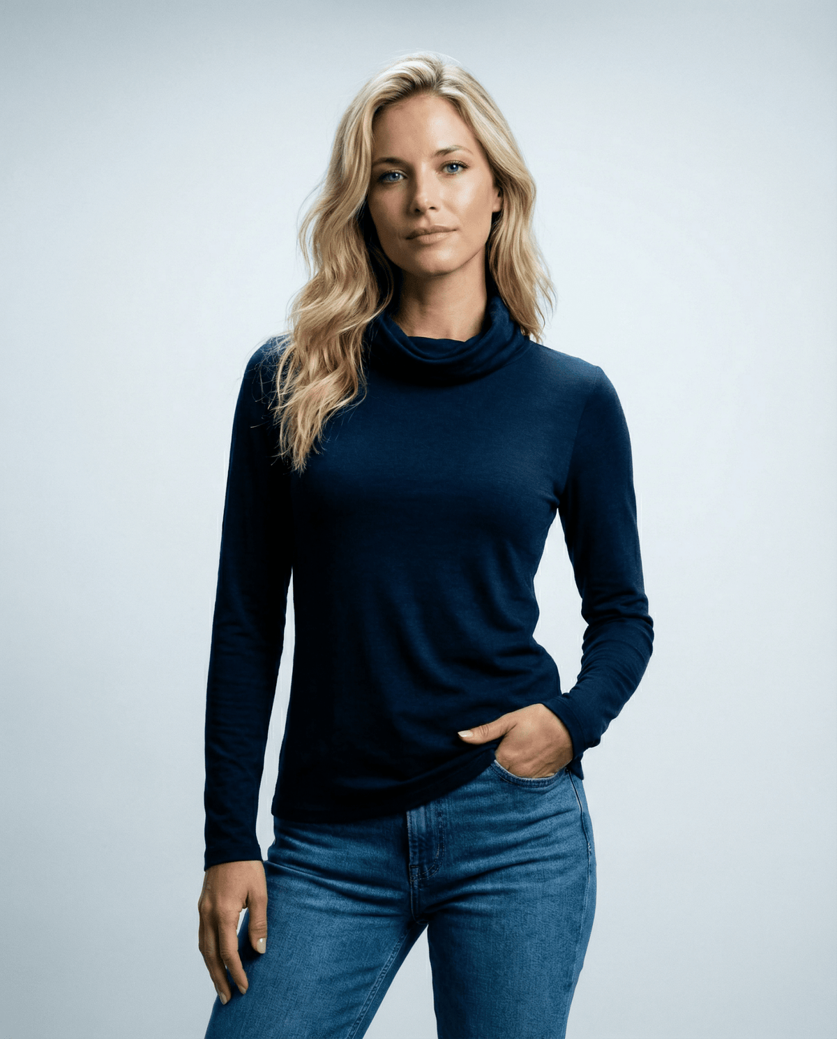 WOMENS 100% MERINO WOOL (210) COWL NECK LONG SLEEVE JUMPER FRENCH NAVY EBAS569_by_EBONY_women's_in_New Zealand_ WOMENS 100% MERINO WOOL (210) COWL NECK LONG SLEEVE JUMPER FRENCH NAVY EBAS569 _