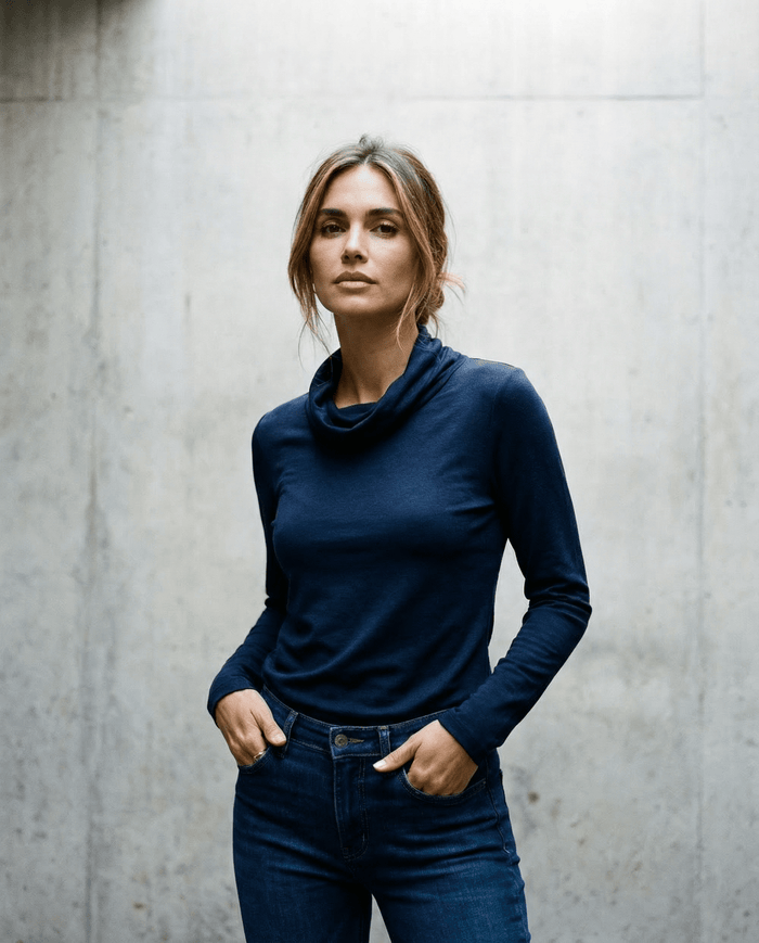 WOMENS 100% MERINO WOOL (210) COWL NECK LONG SLEEVE JUMPER FRENCH NAVY EBAS569_by_EBONY_women's_in_New Zealand_ WOMENS 100% MERINO WOOL (210) COWL NECK LONG SLEEVE JUMPER FRENCH NAVY EBAS569 _