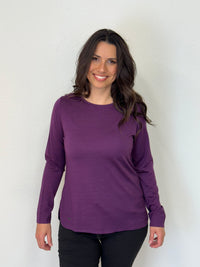 EBONY_WOMENS 100% MERINO WOOL (210) CURVE HEM LONG SLEEVE JUMPER ITALIAN PLUM _ WOMENS 100% MERINO WOOL (210) CURVE HEM LONG SLEEVE JUMPER ITALIAN PLUM _ Ebony Boutique NZ