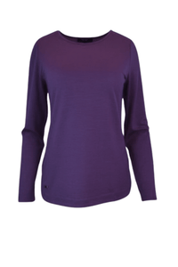EBONY_WOMENS 100% MERINO WOOL (210) CURVE HEM LONG SLEEVE JUMPER ITALIAN PLUM _ WOMENS 100% MERINO WOOL (210) CURVE HEM LONG SLEEVE JUMPER ITALIAN PLUM _ Ebony Boutique NZ
