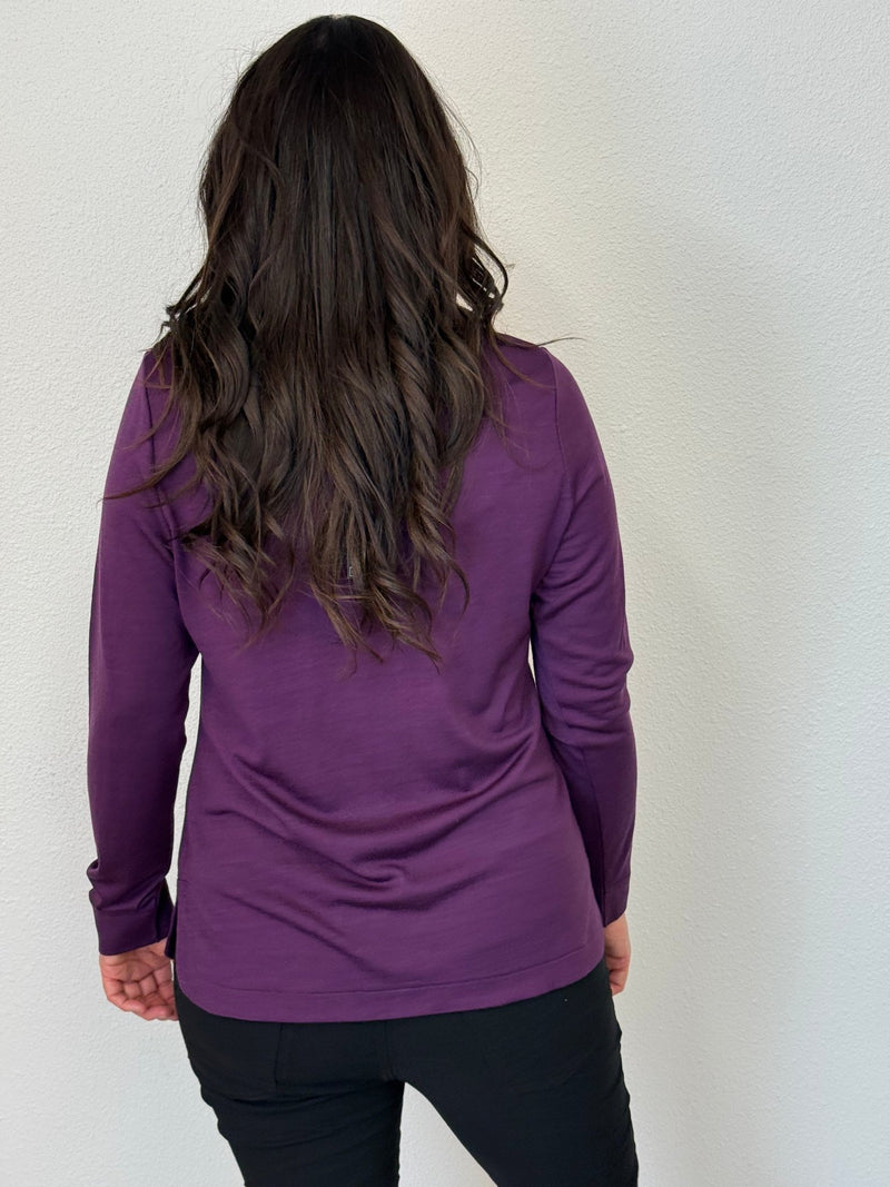 EBONY_WOMENS 100% MERINO WOOL (210) CURVE HEM LONG SLEEVE JUMPER ITALIAN PLUM _ WOMENS 100% MERINO WOOL (210) CURVE HEM LONG SLEEVE JUMPER ITALIAN PLUM _ Ebony Boutique NZ