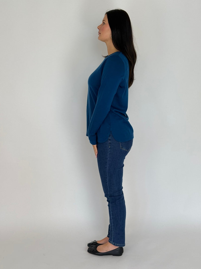 EBONY_WOMENS 100% MERINO WOOL (210) CURVE HEM LONG SLEEVE JUMPER TWILIGHT EBAS583 _ WOMENS 100% MERINO WOOL (210) CURVE HEM LONG SLEEVE JUMPER TWILIGHT EBAS583 _ Ebony Boutique NZ