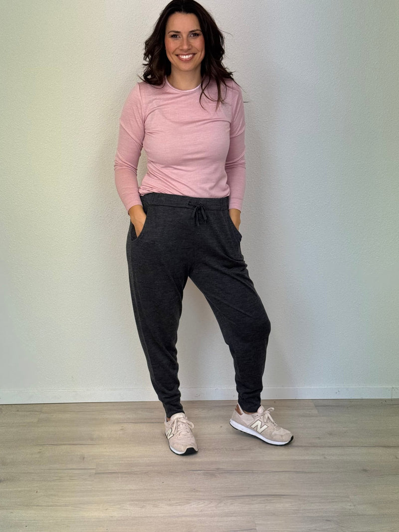 EBONY_WOMEN'S 100% MERINO WOOL (210) JOGGER PANTS CHARCOAL _ WOMEN'S 100% MERINO WOOL (210) JOGGER PANTS CHARCOAL _ Ebony Boutique NZ