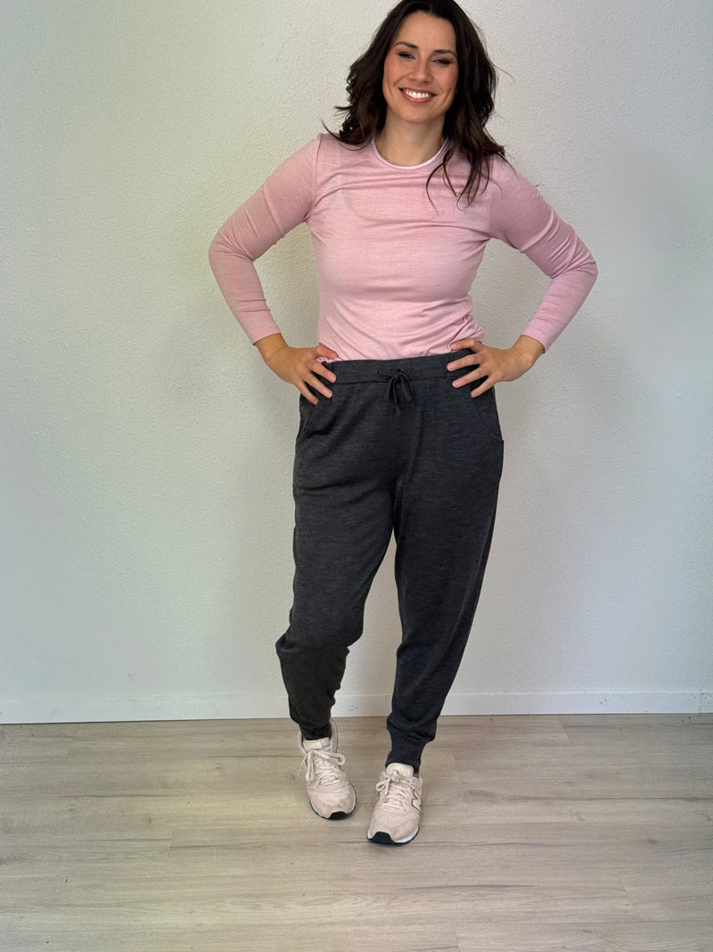 EBONY_WOMEN'S 100% MERINO WOOL (210) JOGGER PANTS CHARCOAL _ WOMEN'S 100% MERINO WOOL (210) JOGGER PANTS CHARCOAL _ Ebony Boutique NZ