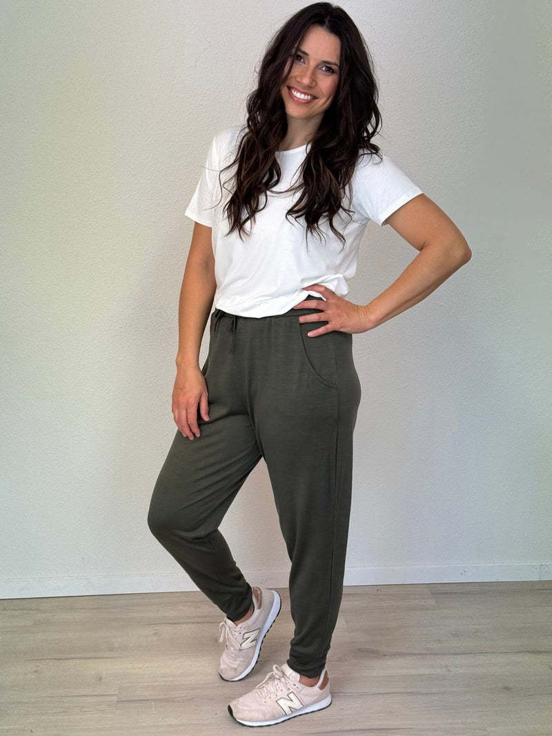 EBONY_WOMEN'S 100% MERINO WOOL (210) JOGGER PANTS KHAKI _ WOMEN'S 100% MERINO WOOL (210) JOGGER PANTS KHAKI _ Ebony Boutique NZ