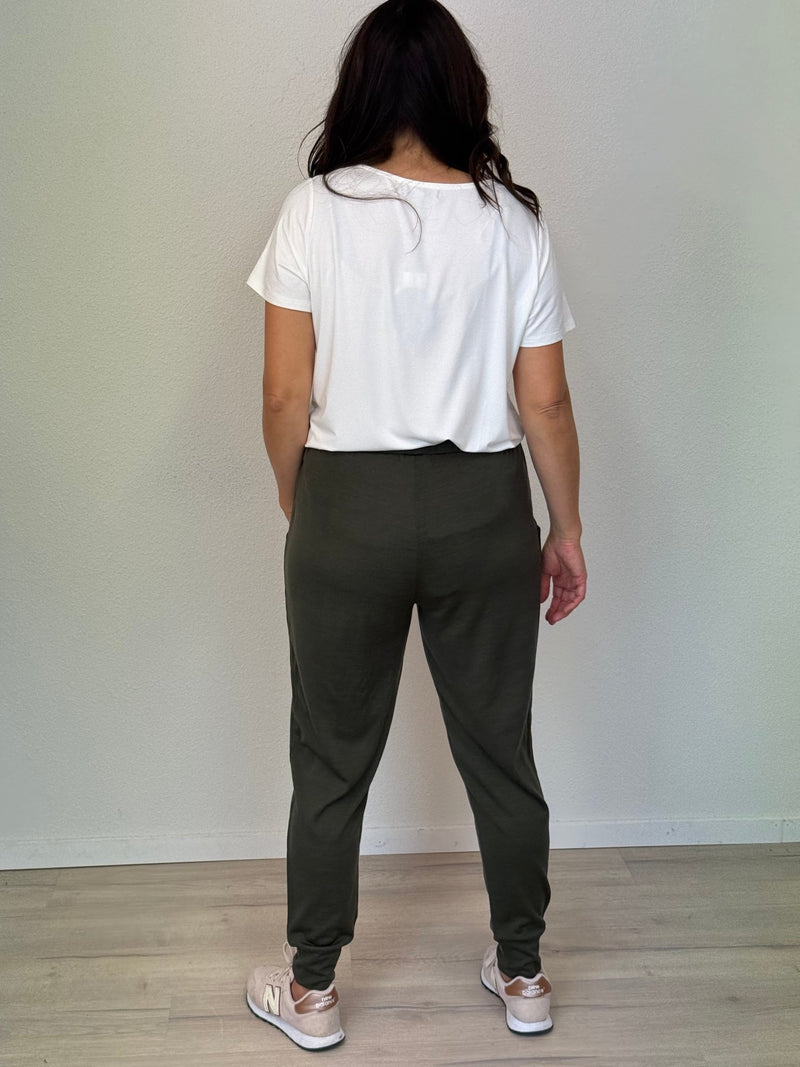EBONY_WOMEN'S 100% MERINO WOOL (210) JOGGER PANTS KHAKI _ WOMEN'S 100% MERINO WOOL (210) JOGGER PANTS KHAKI _ Ebony Boutique NZ