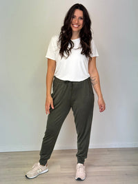 EBONY_WOMEN'S 100% MERINO WOOL (210) JOGGER PANTS KHAKI _ WOMEN'S 100% MERINO WOOL (210) JOGGER PANTS KHAKI _ Ebony Boutique NZ